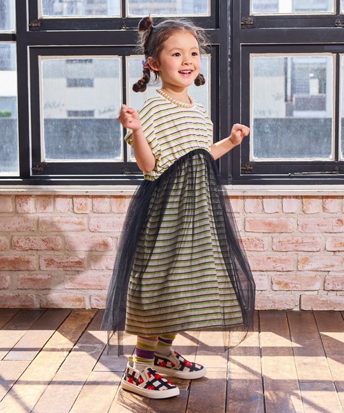 MARKEY'S（マーキーズ）の「先染めボーダーチュールドッキングワンピース（ワンピース・キッズ・ライトピンク/オフホワイト/ブラウン・130/120/110/100/90/150/140）」の7枚目の写真