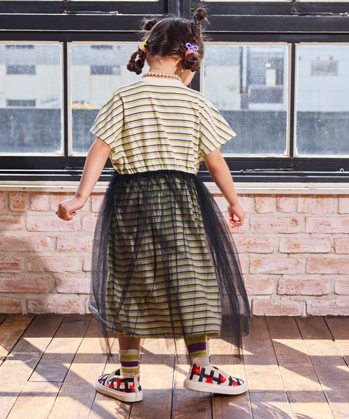 MARKEY'S（マーキーズ）の「先染めボーダーチュールドッキングワンピース（ワンピース・キッズ・ライトピンク/オフホワイト/ブラウン・130/120/110/100/90/150/140）」の11枚目の写真