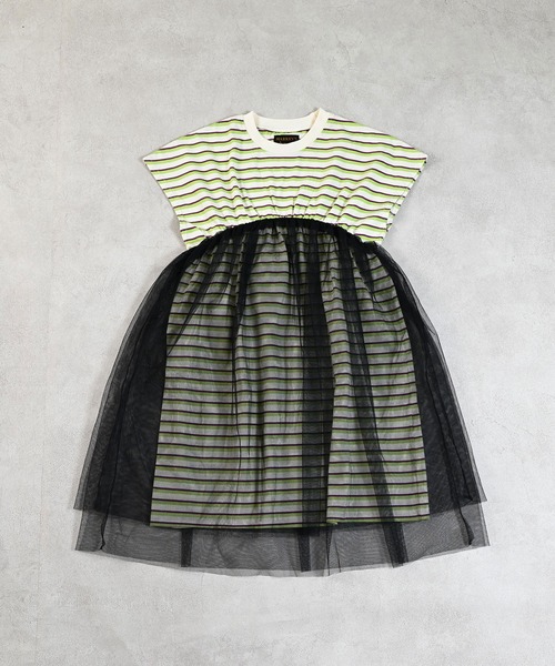 MARKEY'S（マーキーズ）の「先染めボーダーチュールドッキングワンピース（ワンピース・キッズ・ライトピンク/オフホワイト/ブラウン・130/120/110/100/90/150/140）」の4枚目の写真