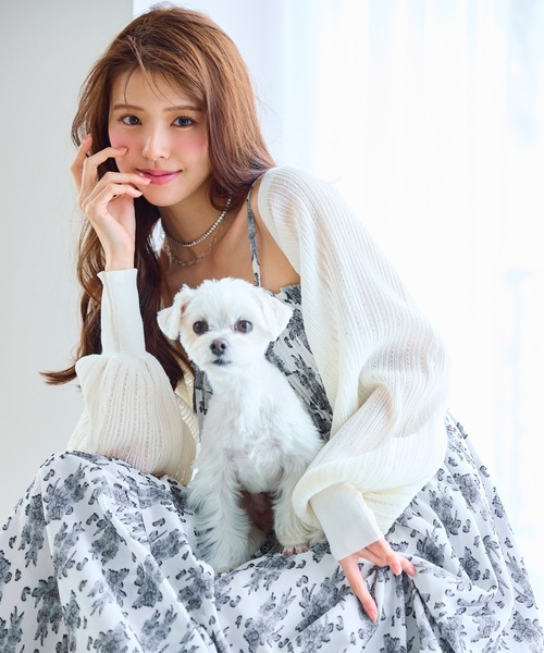 ROYAL PARTY（ロイヤルパーティー）の「シアーニットボレロ（カーディガン/ボレロ・レディース・ブラック/オフホワイト/グレー・FREE）」の7枚目の写真