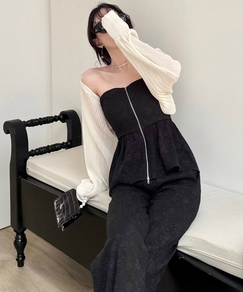 ROYAL PARTY（ロイヤルパーティー）の「シアーニットボレロ（カーディガン/ボレロ・レディース・ブラック/オフホワイト/グレー・FREE）」の4枚目の写真