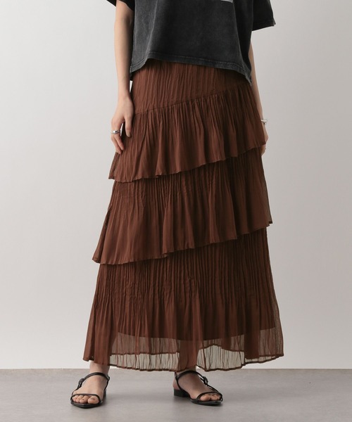 LOWRYS FARM（ローリーズファーム）の「アシメティアードプリーツスカート　 491113（スカート・レディース・ブラック/ブラウン/アイボリー/レオパード・FREE）」の4枚目の写真