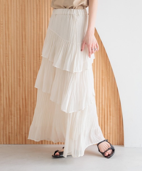 LOWRYS FARM（ローリーズファーム）の「アシメティアードプリーツスカート　 491113（スカート・レディース・ブラック/ブラウン/アイボリー/レオパード・FREE）」の2枚目の写真