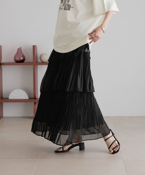 LOWRYS FARM（ローリーズファーム）の「アシメティアードプリーツスカート　 491113（スカート・レディース・ブラック/ブラウン/アイボリー/レオパード・FREE）」の8枚目の写真