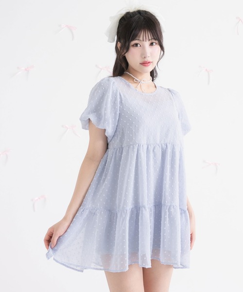 DearMyLoveRose(ディアマイラブローズ)の「シアードットチュニックティアードワンピース【大きいサイズ有り】(シャツワンピース・レディース・ホワイト/ベビーピンク/ブラック/ブルー・MEDIUM/LARGE/LL/3L)」の3枚目の写真