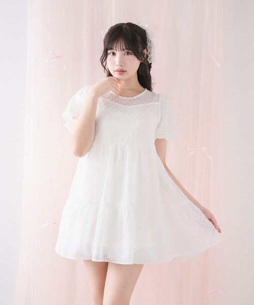 DearMyLoveRose(ディアマイラブローズ)の「シアードットチュニックティアードワンピース【大きいサイズ有り】(シャツワンピース・レディース・ホワイト/ベビーピンク/ブラック/ブルー・MEDIUM/LARGE/LL/3L)」の5枚目の写真