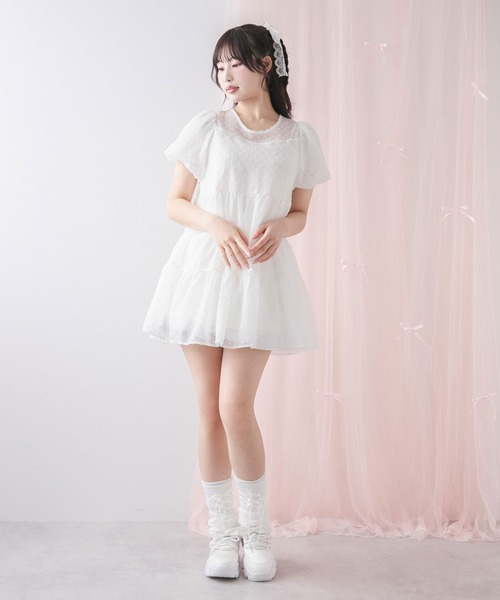 DearMyLoveRose(ディアマイラブローズ)の「シアードットチュニックティアードワンピース【大きいサイズ有り】(シャツワンピース・レディース・ホワイト/ベビーピンク/ブラック/ブルー・MEDIUM/LARGE/LL/3L)」の6枚目の写真