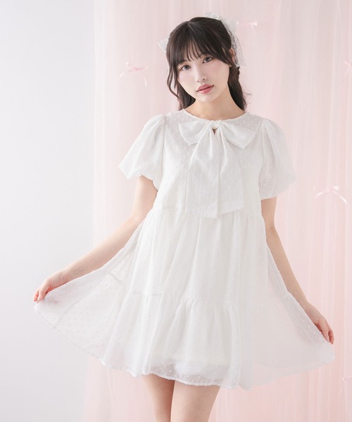 DearMyLoveRose(ディアマイラブローズ)の「シアードットチュニックティアードワンピース【大きいサイズ有り】(シャツワンピース・レディース・ホワイト/ベビーピンク/ブラック/ブルー・MEDIUM/LARGE/LL/3L)」の8枚目の写真