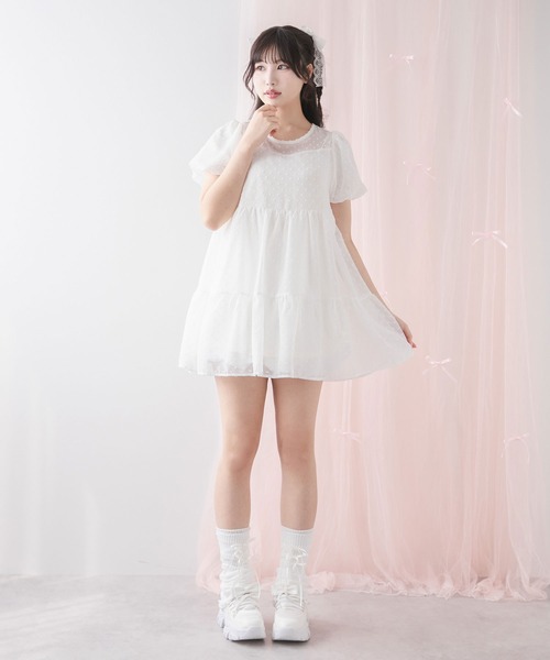 DearMyLoveRose(ディアマイラブローズ)の「シアードットチュニックティアードワンピース【大きいサイズ有り】(シャツワンピース・レディース・ホワイト/ベビーピンク/ブラック/ブルー・MEDIUM/LARGE/LL/3L)」の10枚目の写真