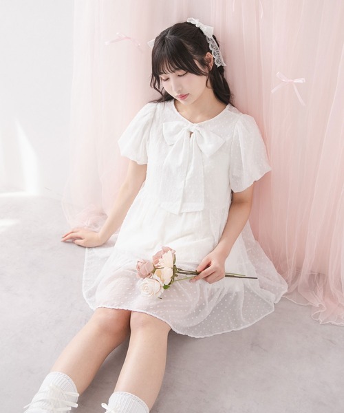 DearMyLoveRose(ディアマイラブローズ)の「シアードットチュニックティアードワンピース【大きいサイズ有り】(シャツワンピース・レディース・ホワイト/ベビーピンク/ブラック/ブルー・MEDIUM/LARGE/LL/3L)」の13枚目の写真