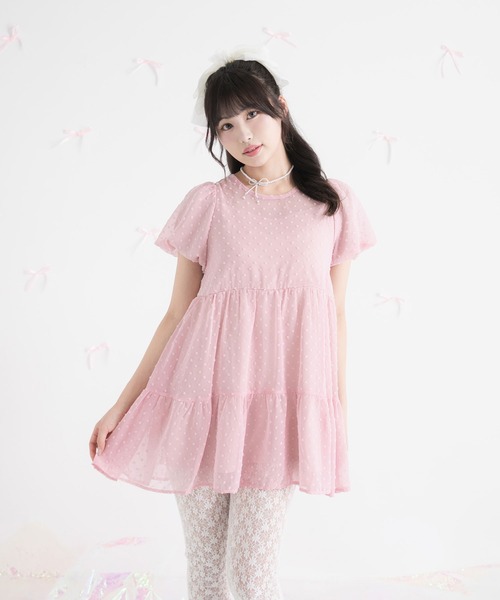 DearMyLoveRose(ディアマイラブローズ)の「シアードットチュニックティアードワンピース【大きいサイズ有り】(シャツワンピース・レディース・ホワイト/ベビーピンク/ブラック/ブルー・MEDIUM/LARGE/LL/3L)」の14枚目の写真