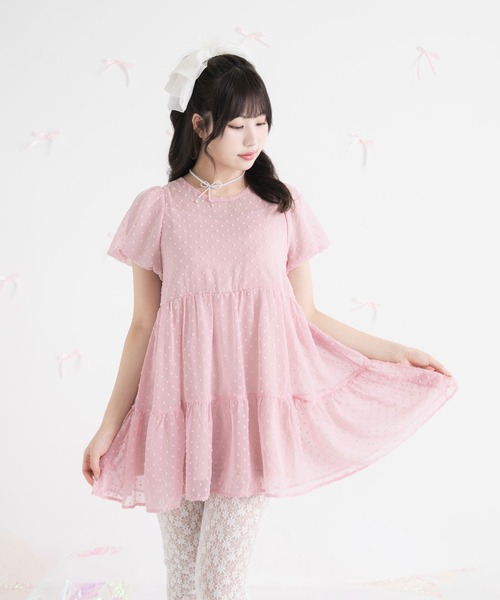 DearMyLoveRose(ディアマイラブローズ)の「シアードットチュニックティアードワンピース【大きいサイズ有り】(シャツワンピース・レディース・ホワイト/ベビーピンク/ブラック/ブルー・MEDIUM/LARGE/LL/3L)」の17枚目の写真
