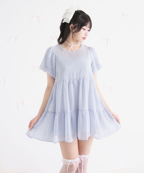DearMyLoveRose(ディアマイラブローズ)の「シアードットチュニックティアードワンピース【大きいサイズ有り】(シャツワンピース・レディース・ホワイト/ベビーピンク/ブラック/ブルー・MEDIUM/LARGE/LL/3L)」の22枚目の写真