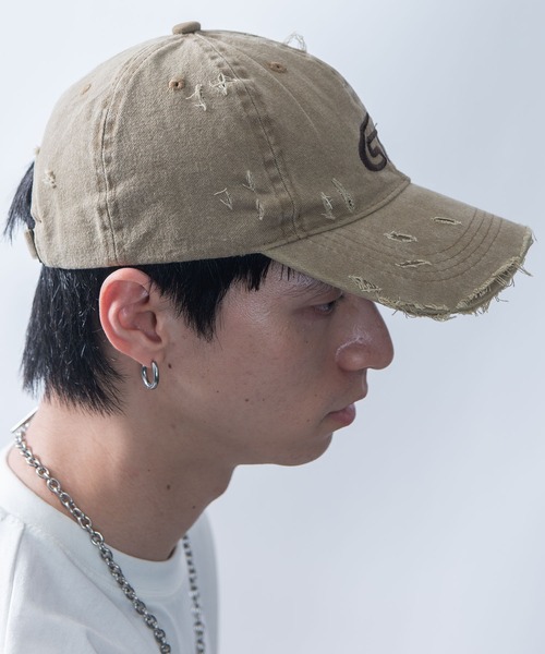 Starting Over（スターティングオーバー）の「【Starting Over/スターティングオーバー】ONE POINT LOGO DAMAGE PROCESSING PIGMENT CAP（キャップ・メンズ・ベージュ/カモフラージュ/ブラック・FREE）」の8枚目の写真