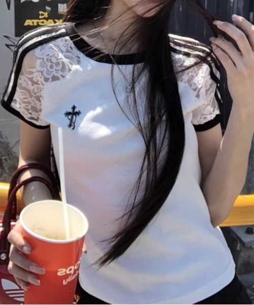 Vipoa(ヴィポア)の「レースラインTEE(Tシャツ/カットソー・レディース・ホワイト・FREE)」の2枚目の写真
