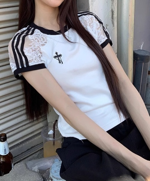 Vipoa(ヴィポア)の「レースラインTEE(Tシャツ/カットソー・レディース・ホワイト・FREE)」の3枚目の写真
