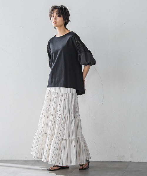 MAYSON GREY(メイソングレイ)の「【WEB限定】刺繍レーススリーブプルオーバー≪洗濯機で洗える≫(Tシャツ/カットソー・レディース・ホワイト/ブラック・M)」の8枚目の写真