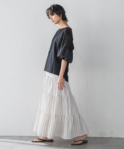 MAYSON GREY(メイソングレイ)の「【WEB限定】刺繍レーススリーブプルオーバー≪洗濯機で洗える≫(Tシャツ/カットソー・レディース・ホワイト/ブラック・M)」の9枚目の写真