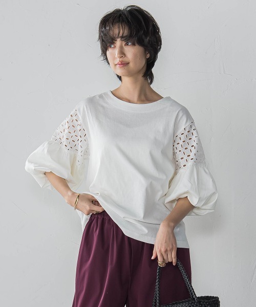 MAYSON GREY(メイソングレイ)の「【WEB限定】刺繍レーススリーブプルオーバー≪洗濯機で洗える≫(Tシャツ/カットソー・レディース・ホワイト/ブラック・M)」の13枚目の写真