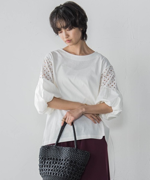 MAYSON GREY(メイソングレイ)の「【WEB限定】刺繍レーススリーブプルオーバー≪洗濯機で洗える≫(Tシャツ/カットソー・レディース・ホワイト/ブラック・M)」の14枚目の写真