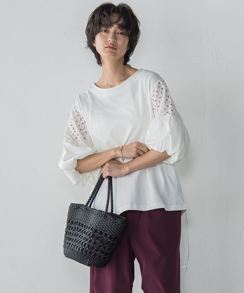 MAYSON GREY(メイソングレイ)の「【WEB限定】刺繍レーススリーブプルオーバー≪洗濯機で洗える≫(Tシャツ/カットソー・レディース・ホワイト/ブラック・M)」の15枚目の写真