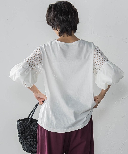 MAYSON GREY(メイソングレイ)の「【WEB限定】刺繍レーススリーブプルオーバー≪洗濯機で洗える≫(Tシャツ/カットソー・レディース・ホワイト/ブラック・M)」の17枚目の写真