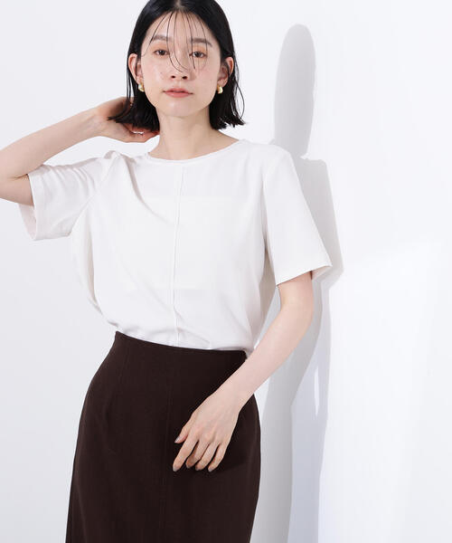 N.（N. Natural Beauty Basic）（エヌエヌナチュラルビューティーベーシック）の「シフォンラインＴブラウス（シャツ/ブラウス・レディース・グレイッシュベージュ/オフホワイト/ダークブルー・MEDIUM）」の12枚目の写真