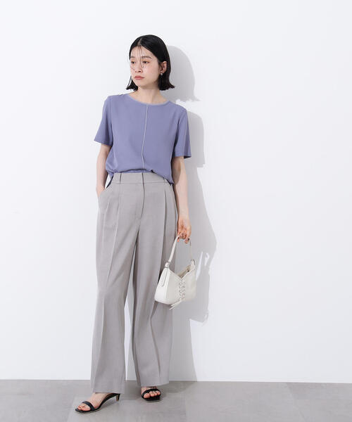 N.（N. Natural Beauty Basic）（エヌエヌナチュラルビューティーベーシック）の「シフォンラインＴブラウス（シャツ/ブラウス・レディース・グレイッシュベージュ/オフホワイト/ダークブルー・MEDIUM）」の14枚目の写真
