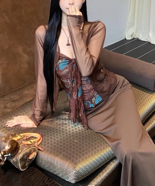 gossip!ロサンゼルス(ゴシップロサンゼルス)の「フロントリボン ボタニカルパターンキャミソール(キャミソール・レディース・パープル/ブラウン・M/L)」の9枚目の写真