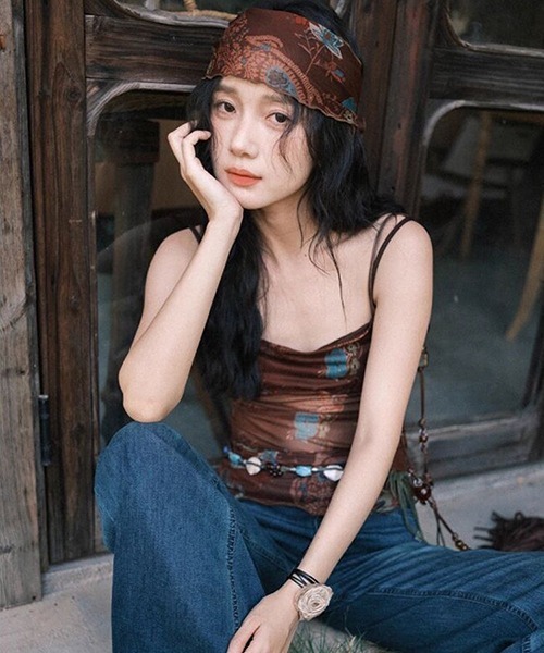 gossip!ロサンゼルス(ゴシップロサンゼルス)の「フロントリボン ボタニカルパターンキャミソール(キャミソール・レディース・パープル/ブラウン・M/L)」の14枚目の写真