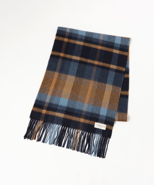 Johnstons of Elgin（ジョンストンズオブエルガン）の「Johnstons of Elgin / カシミヤ ブロックチェック マフラー（マフラー・メンズ・インディゴブルー・ONE SIZE）」の2枚目の写真