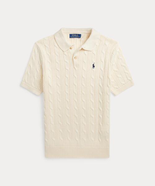 POLO RALPH LAUREN(ポロ ラルフ ローレン)の「ケーブルニット コットン ポロカラー セーター(ニット/セーター・メンズ・ナチュラル・M/S/L/XS)」の2枚目の写真
