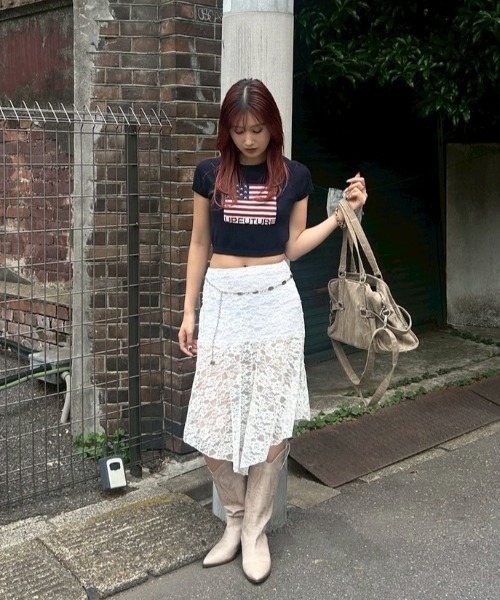 WEEKEND MaxMara*ORME レーストリム付きミディスカート ホワイト Orme White-beige Circle Skirt Weekend Max Mara Women