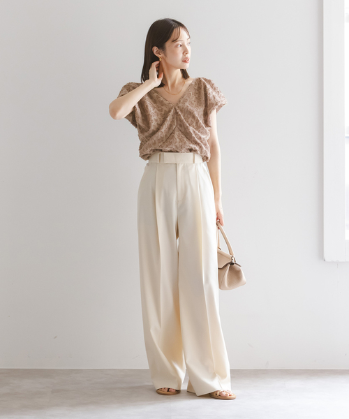 洗える】レオパードジャガードデコルテVブラウス（シャツ