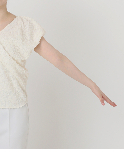 洗える】レオパードジャガードデコルテVブラウス（シャツ