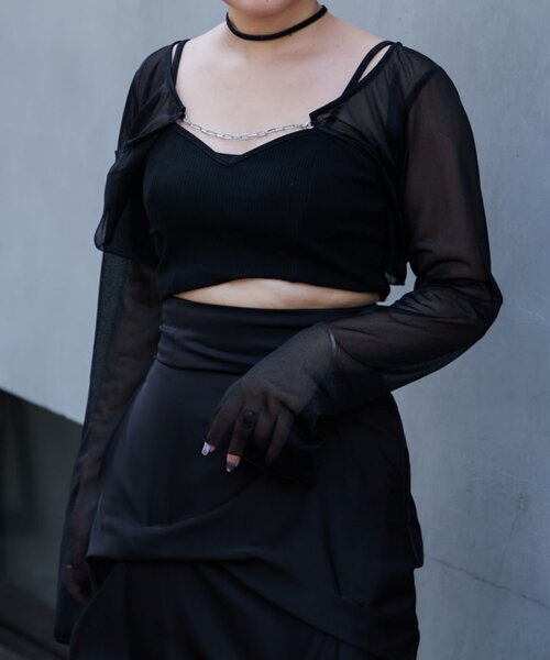 Mavie..7（メヴィセットゥ）の「【Mavie..7】フロントチェーンシアーカーデ（Tシャツ/カットソー・レディース・ブラック/オフホワイト・FREE）」の14枚目の写真