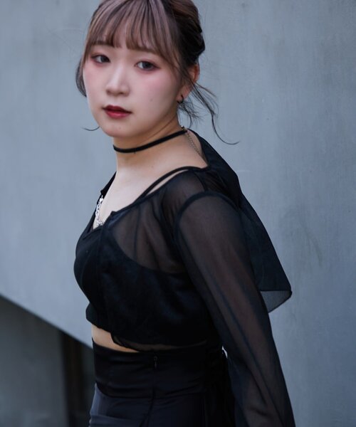 Mavie..7（メヴィセットゥ）の「【Mavie..7】フロントチェーンシアーカーデ（Tシャツ/カットソー・レディース・ブラック/オフホワイト・FREE）」の17枚目の写真