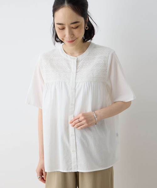 DECOY SINCE 1981（デコイシンスイチキュウハチイチ）の「インド綿レースブラウス（シャツ/ブラウス・レディース・ネイビー/ホワイト・9号/11号/13号/17号/15号）」の4枚目の写真