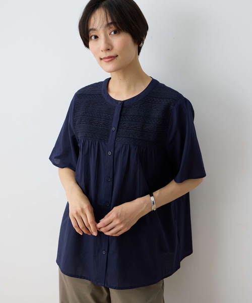 DECOY SINCE 1981（デコイシンスイチキュウハチイチ）の「インド綿レースブラウス（シャツ/ブラウス・レディース・ネイビー/ホワイト・9号/11号/13号/17号/15号）」の9枚目の写真