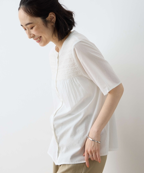 DECOY SINCE 1981（デコイシンスイチキュウハチイチ）の「インド綿レースブラウス（シャツ/ブラウス・レディース・ネイビー/ホワイト・9号/11号/13号/17号/15号）」の11枚目の写真