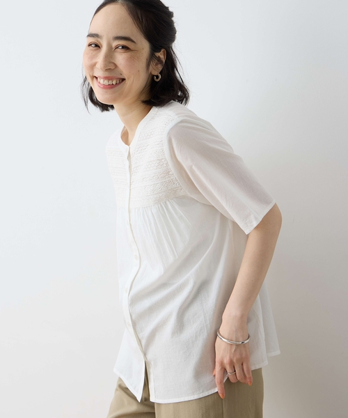 DECOY SINCE 1981（デコイシンスイチキュウハチイチ）の「インド綿レースブラウス（シャツ/ブラウス・レディース・ネイビー/ホワイト・9号/11号/13号/17号/15号）」の12枚目の写真