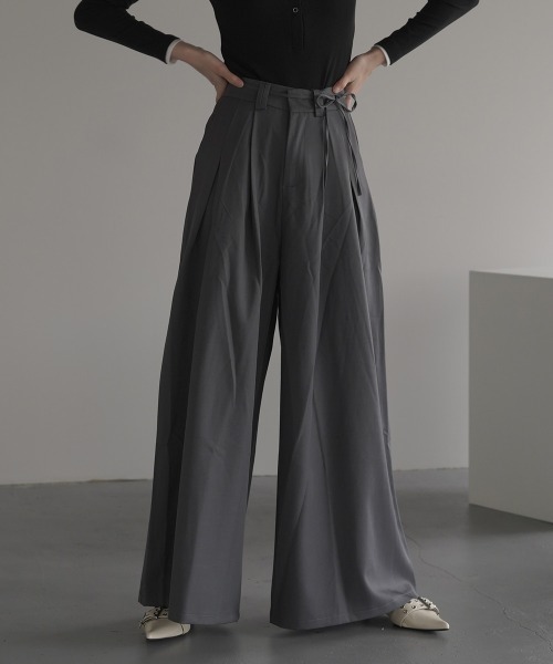 Clum（クルム）の「2-pleat wide slacks pants skirsla pants / 2タックワイドスラックスパンツ スカスラパンツ（スラックス・レディース・ブラック/グレー/ブラウン・SMALL/MEDIUM/LARGE）」の15枚目の写真