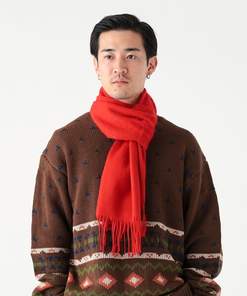 B:MING by BEAMS（ビーミングバイビームス）の「ウール ソリッド マフラー（ユニセックス）（マフラー・メンズ・レッド/ネイビー/ベージュ/ブラック・ONE SIZE）」の4枚目の写真