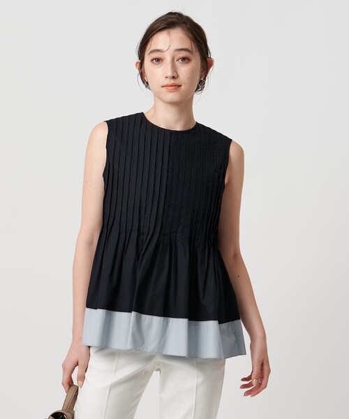 UNITED ARROWS◆ノースリーブブラウス/--/コットン/WHT/1518-699-0522 コットンノースリーブ スリットチュニック（シャツ/ブラウス