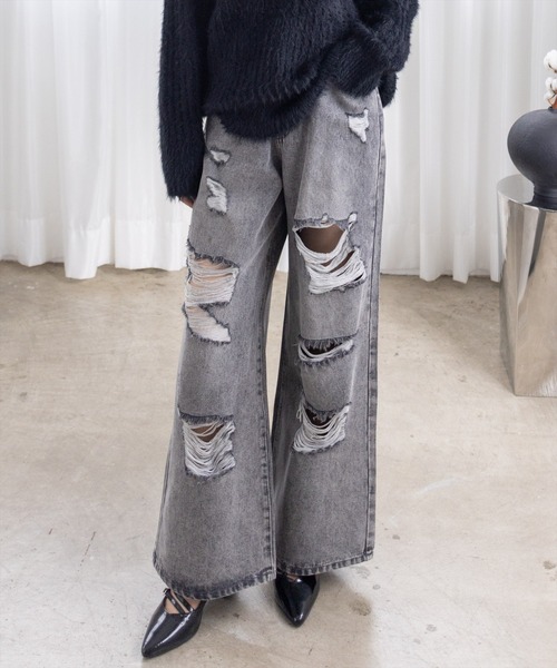 clear（クリア）の「ダメージワイドデニムパンツ[着回し力抜群 大人 カジュアル]≪SS新作≫（デニムパンツ・レディース・ブラック/ブルー・F）」の21枚目の写真