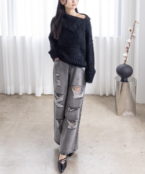 clear（クリア）の「ダメージワイドデニムパンツ[着回し力抜群 大人 カジュアル]≪SS新作≫（デニムパンツ・レディース・ブラック/ブルー・F）」の22枚目の写真