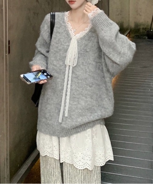 春限定❤️ミニ丈編み上げリボンワンピース♪女子会&デートにピッタリ セール】【春夏新作】レースリボン付きミニ丈キャミワンピース
