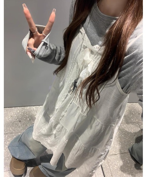 LADY LIKE（レディライク）の「レースリボン付きミニ丈キャミワンピース（ワンピース・レディース・ホワイト/ブラック・M）」の22枚目の写真