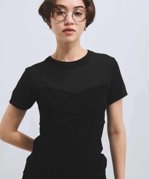 VICKY（ビッキー）の「ビスチェ風切り替えニットトップス≪手洗い可能≫（ニット/セーター・レディース・オフホワイト/ブラック・M）」の2枚目の写真