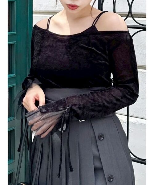 dazzlin（ダズリン）の「シアーベロアレイヤードトップス（Tシャツ/カットソー・レディース・ピンク/イエロー/ブラック/ブラウン・FREE）」の2枚目の写真